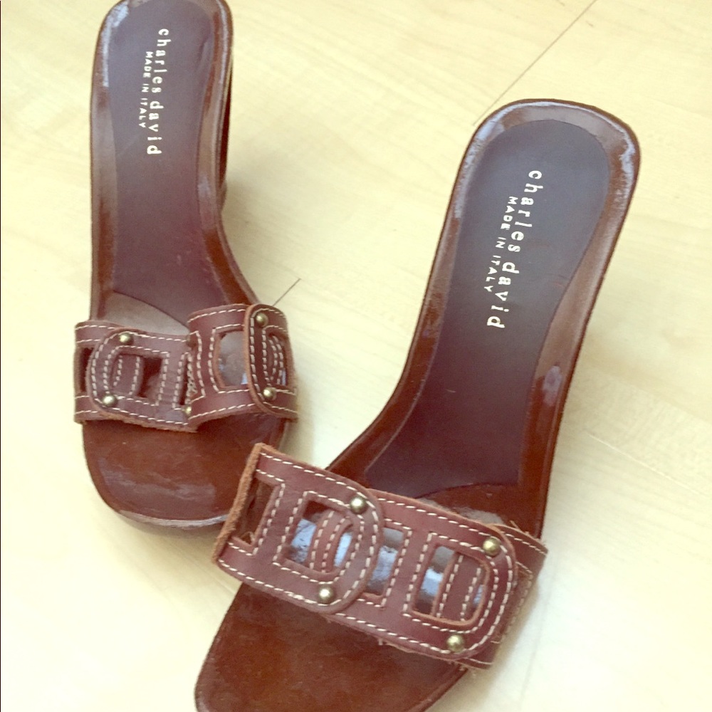 Cute leather brown strap wedges